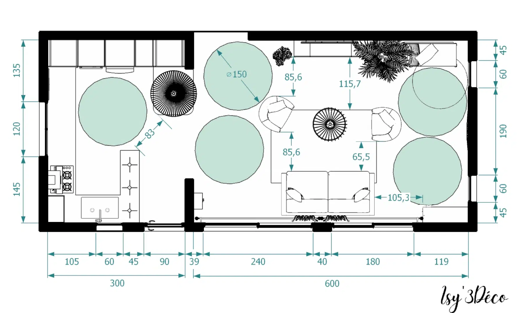 Plan d'un séjour aménagé pour une PMR